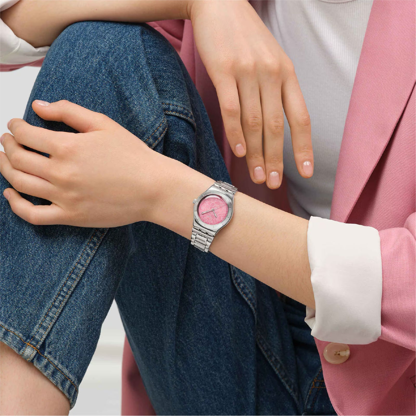 Orologio da donna solo tempo Swatch in acciaio con quadrante rosa MISURA UNICA