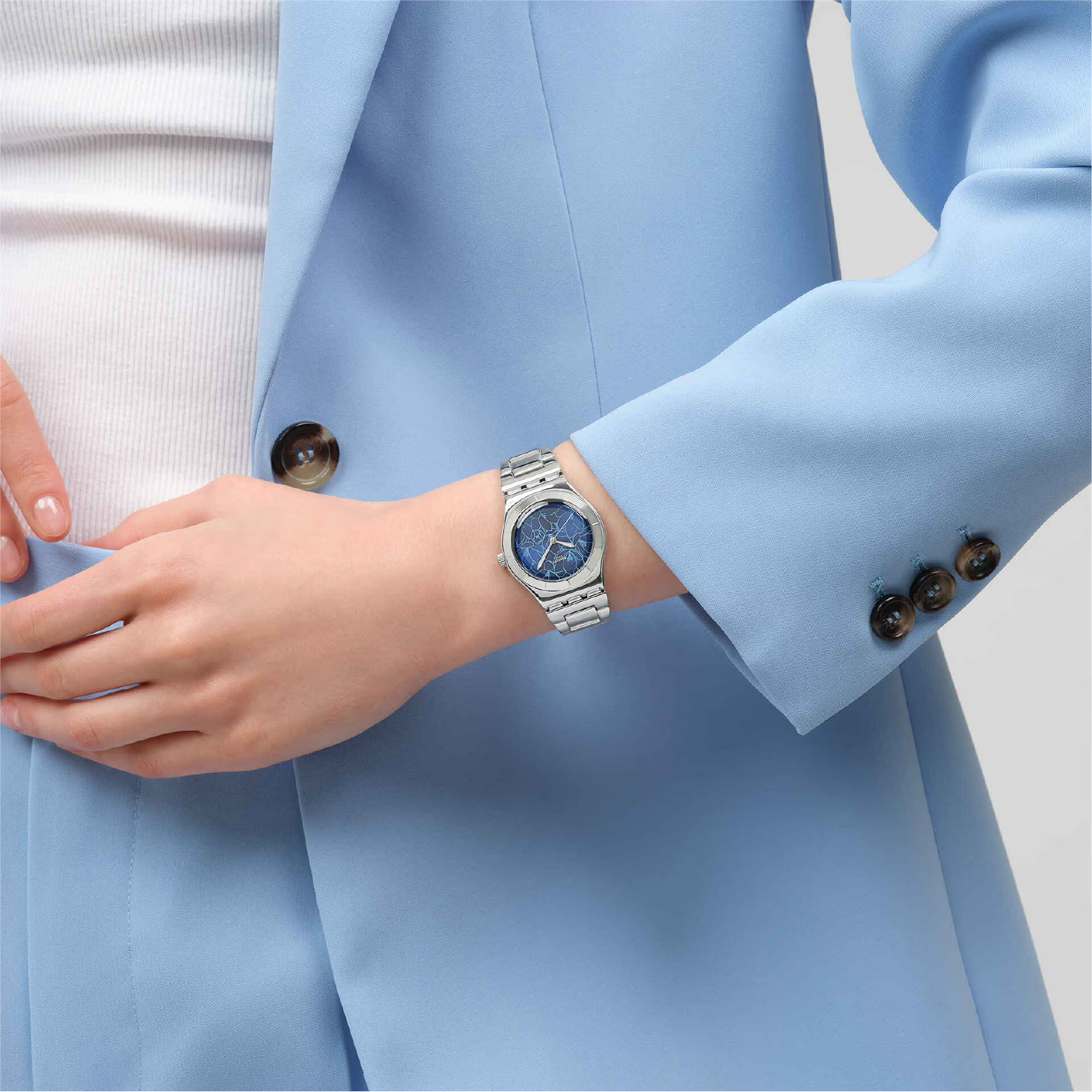 Orologio da donna solo tempo Swatch in acciaio con quadrante blu MISURA UNICA