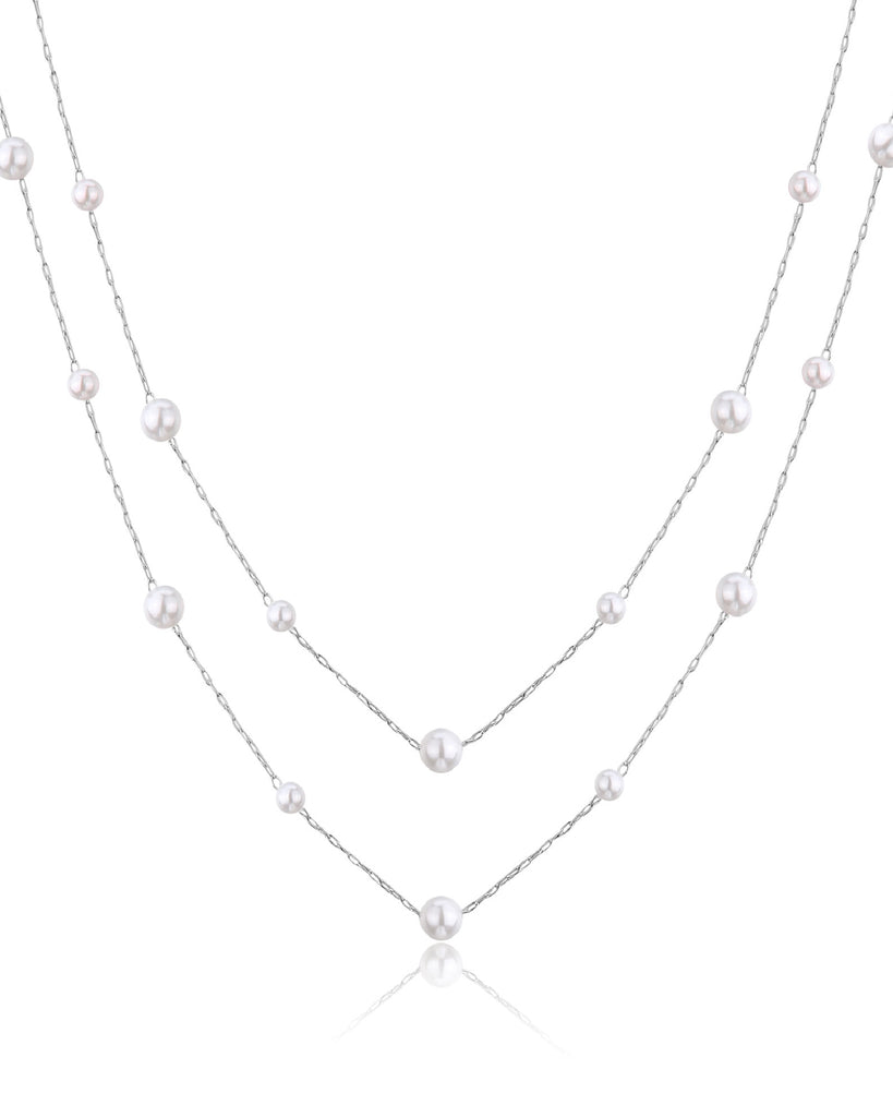 Collana girocollo doppia da donna S'Agapõ Wisdom in acciaio con perle di diverse dimensioni SWI09