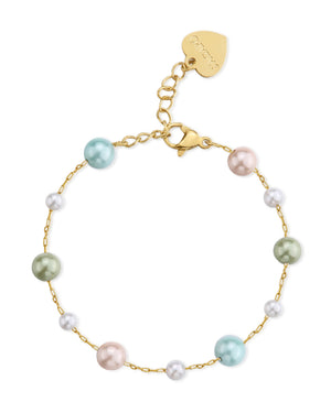 Bracciale catena da donna S'Agapõ Wisdom in acciaio dorato con perle di diversi colori  SWI18