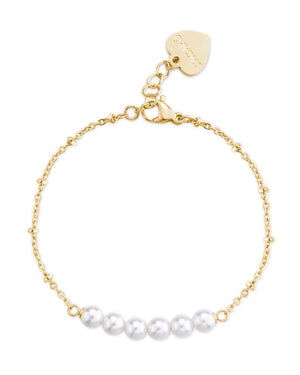 Bracciale catena da donna S'Agapõ Wisdom in acciaio dorato con linea di perle al centro SWI20