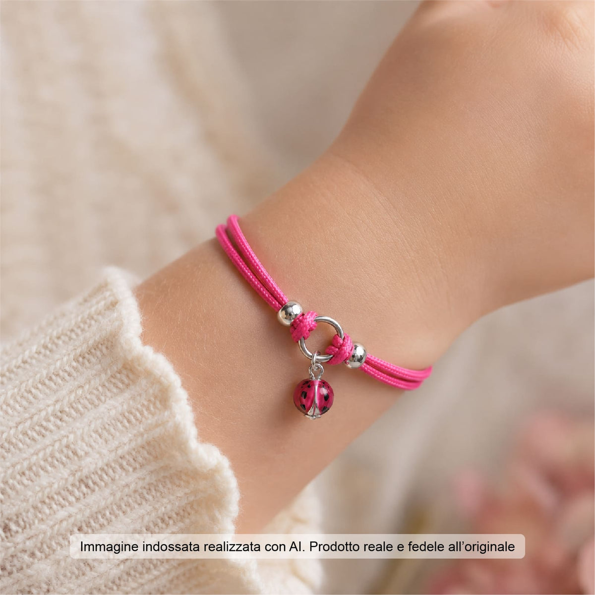 Bracciale Joy Gioielli Argento in corda e argento coccinella 19 cm