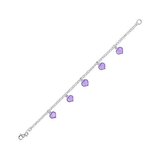 Bracciale catena Joy Gioielli Argento in argento cuori viola 19 cm