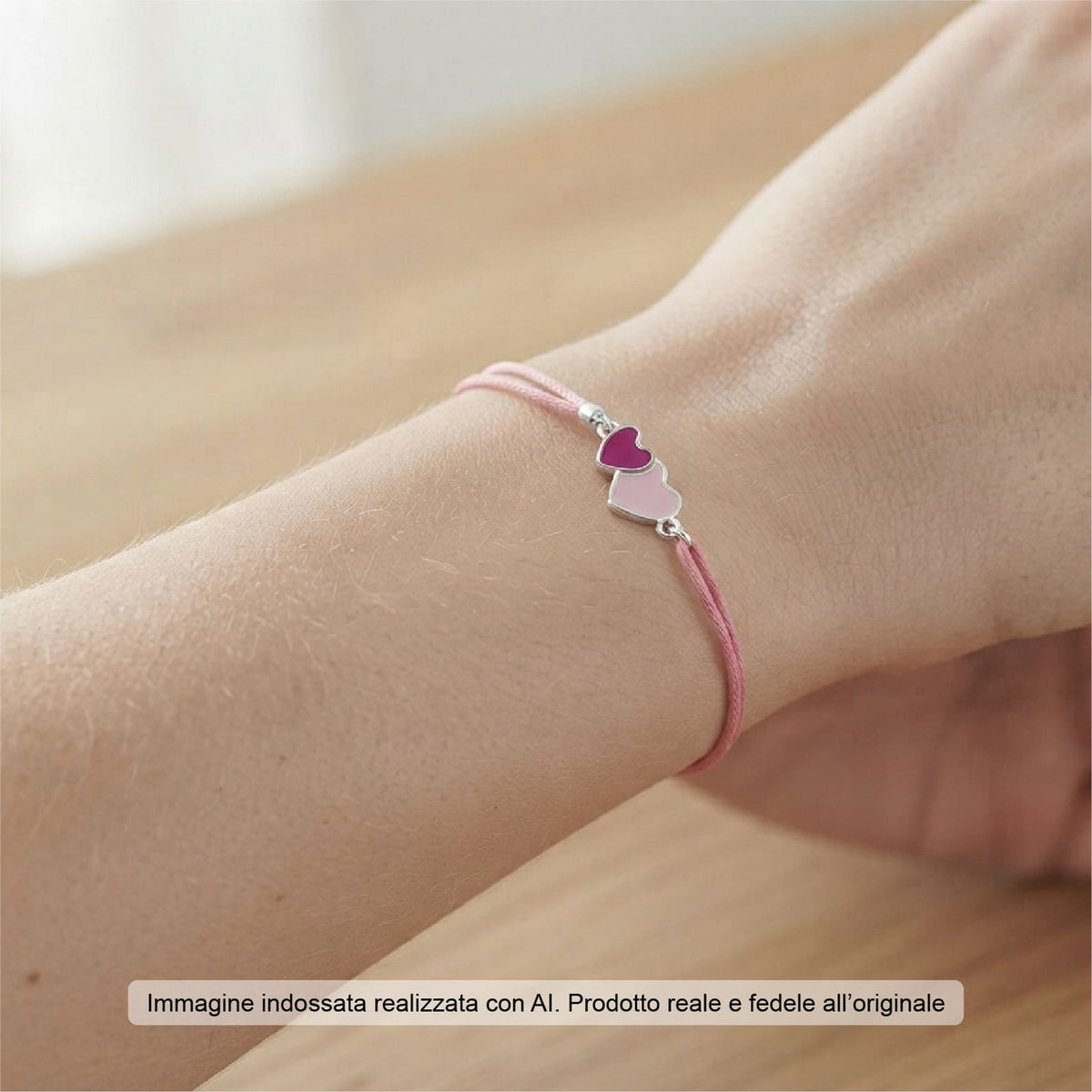 Bracciale Joy Gioielli Argento in corda e argento cuori 19 cm