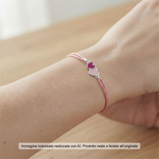 Bracciale Joy Gioielli Argento in corda e argento cuori 19 cm