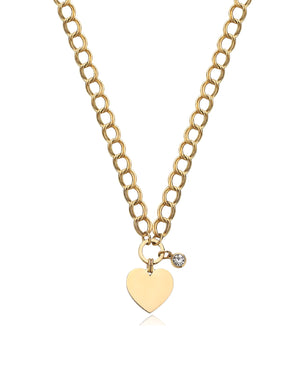 Collana girocollo donna della collezione S'agapõ My Love in acciaio 316L pvd oro con doppia catena grumetta, ciondolo cuore e cristallo SYL10