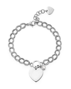 Bracciale catena da donna della collezione S'agapõ My Love in acciaio 316L con doppia catena grumetta, ciondolo cuore e cristallo SYL21