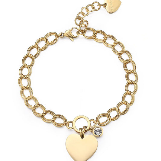 Bracciale donna S'agapõ My Love acciaio oro grumetta cuore cristallo SYL22-1