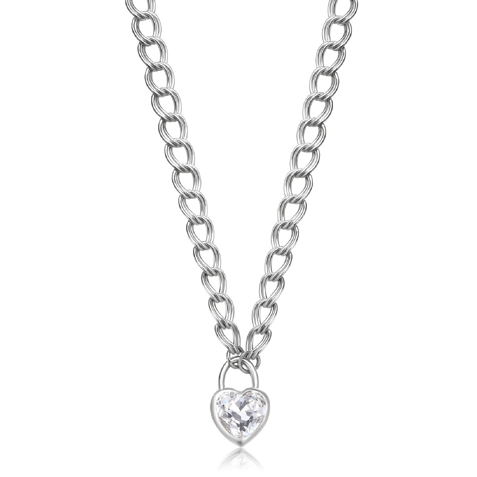 Collana donna S'agapõ My Love in acciaio con catena e cuore di cristallo SYL25-1