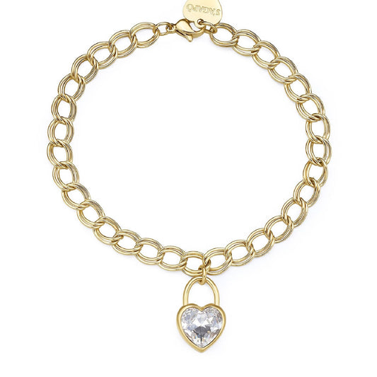 Bracciale donna S'agapõ My Love in acciaio oro con catena e cuore di cristallo SYL28-1