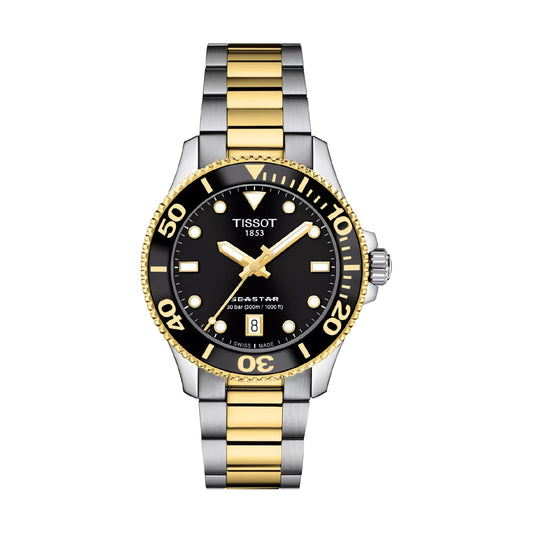 Orologio Tissot Seastar 1000 acciaio bicolor e quadrante nero MISURA UNICA