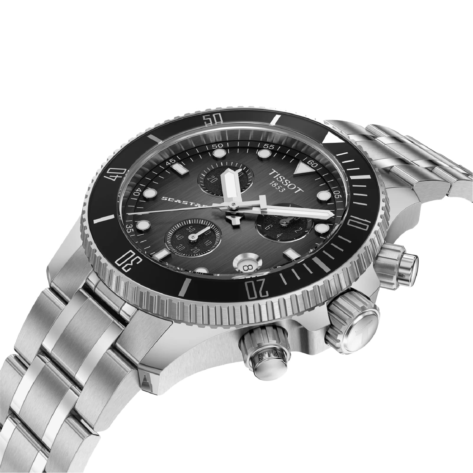 Orologio cronografo uomo Tissot Seastar acciaio quadrante nero MISURA UNICA