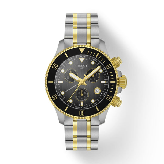 Orologio crono Tissot in acciaio bicolor con quadrante nero MISURA UNICA