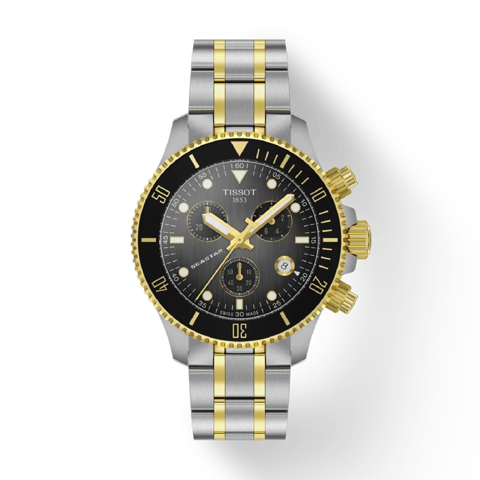 Orologio crono Tissot in acciaio bicolor con quadrante nero MISURA UNICA