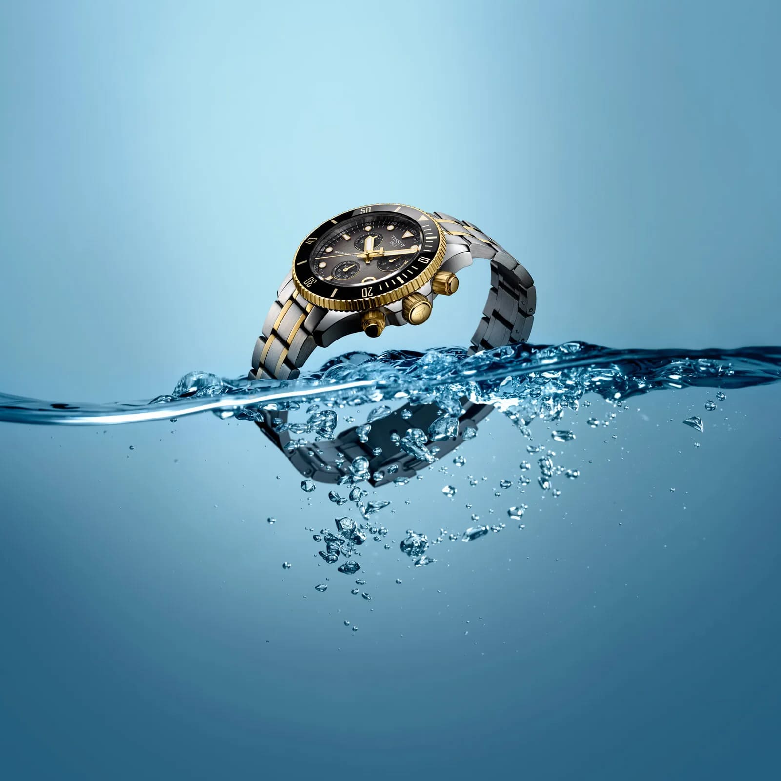 Orologio crono Tissot in acciaio bicolor con quadrante nero MISURA UNICA