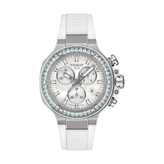 Orologio cronografo Tissot T-Race acciaio e silicone bianco MISURA UNICA