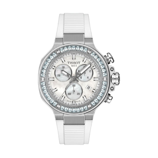 Orologio cronografo Tissot T-Race acciaio e silicone bianco MISURA UNICA