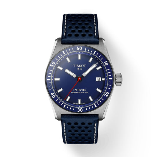 Orologio automatico Tissot acciaio e pelle con quadrante blu MISURA UNICA