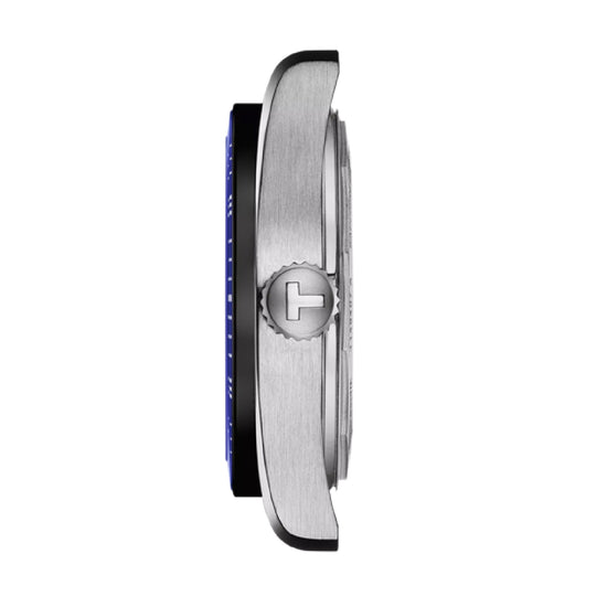 Orologio automatico Tissot acciaio e pelle con quadrante blu MISURA UNICA
