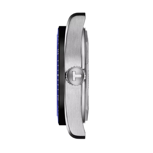 Orologio automatico Tissot acciaio e pelle con quadrante blu MISURA UNICA