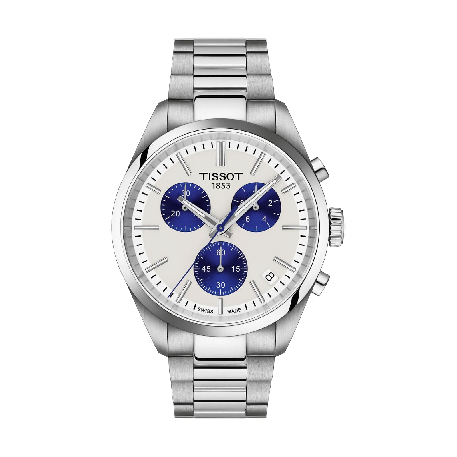 Orologio Tissot PR 100 in acciaio con quadrante bianco e blu MISURA UNICA