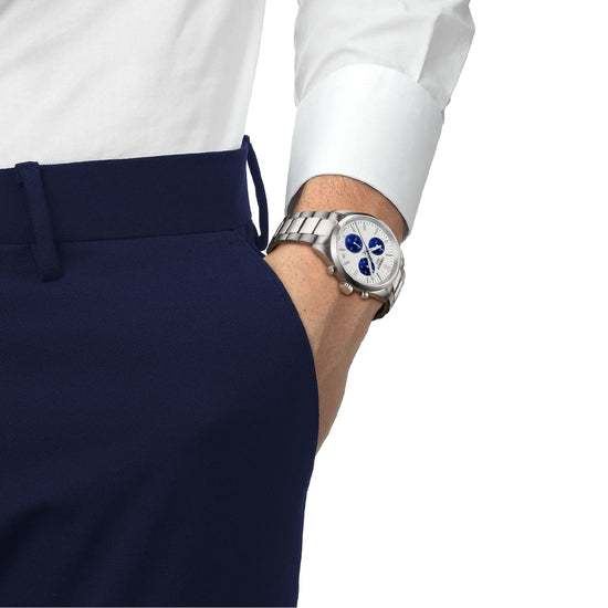 Orologio Tissot PR 100 in acciaio con quadrante bianco e blu MISURA UNICA