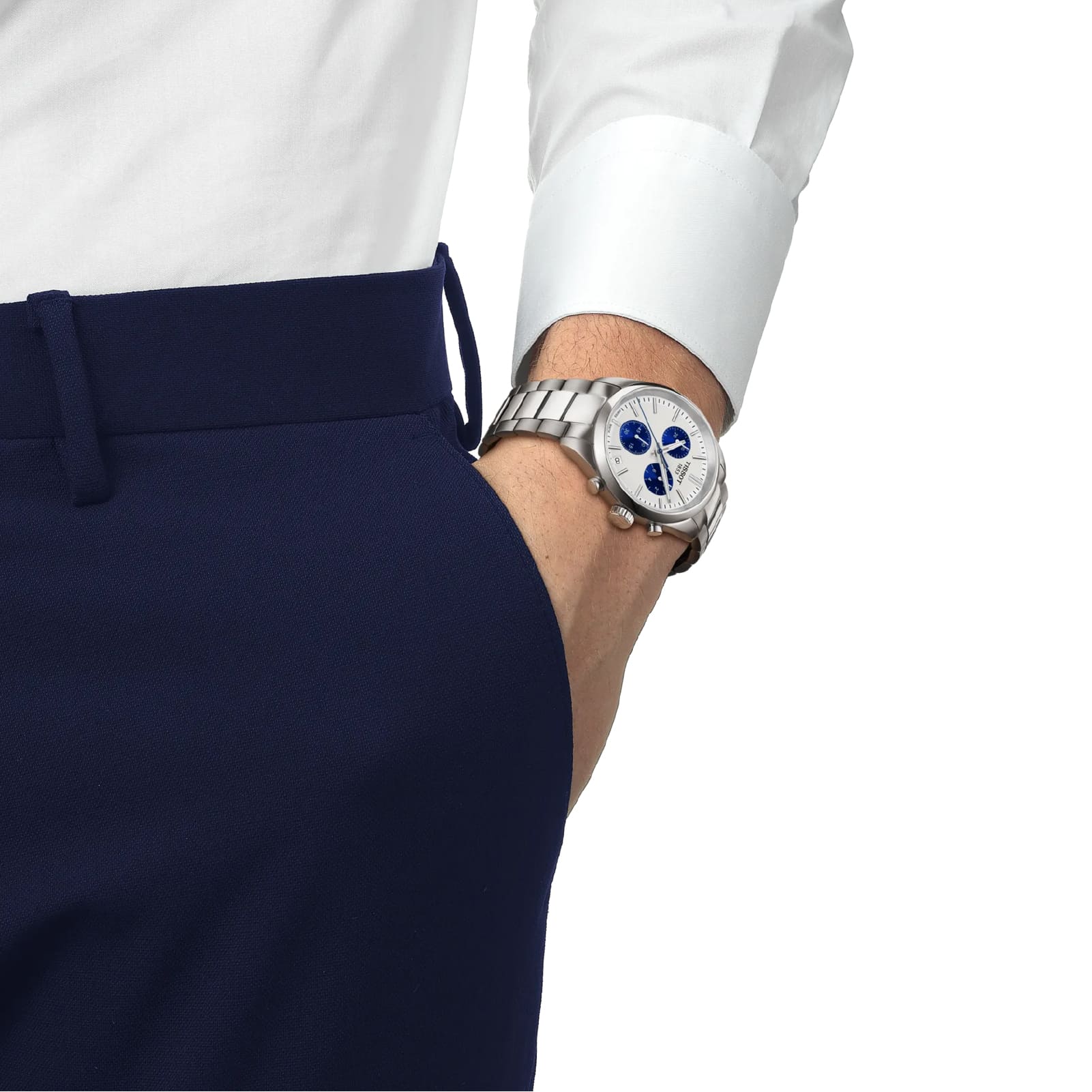 Orologio Tissot PR 100 in acciaio con quadrante bianco e blu MISURA UNICA