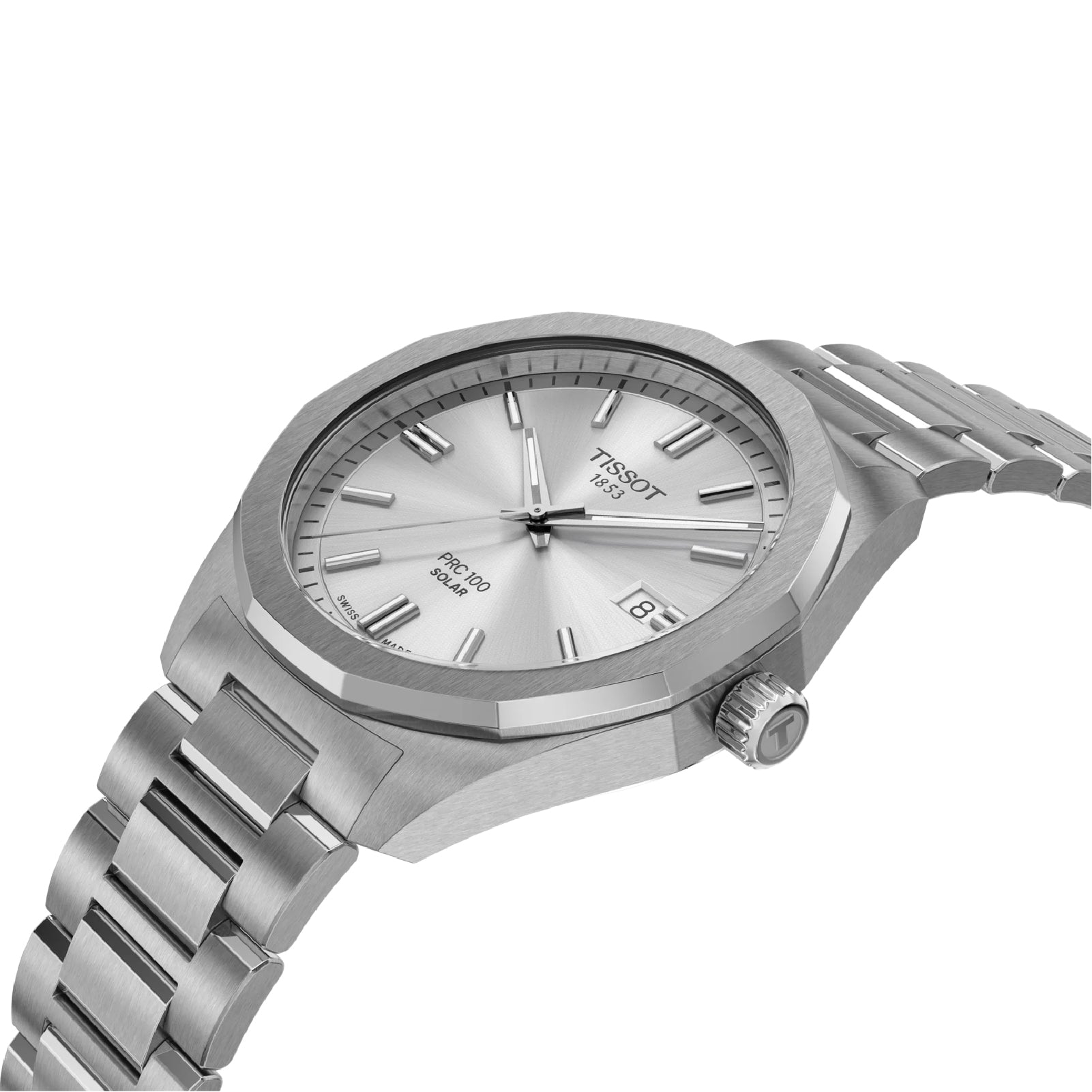 Orologio a energia solare solo tempo Tissot da uomo in acciaio con quadrante argento MISURA UNICA
