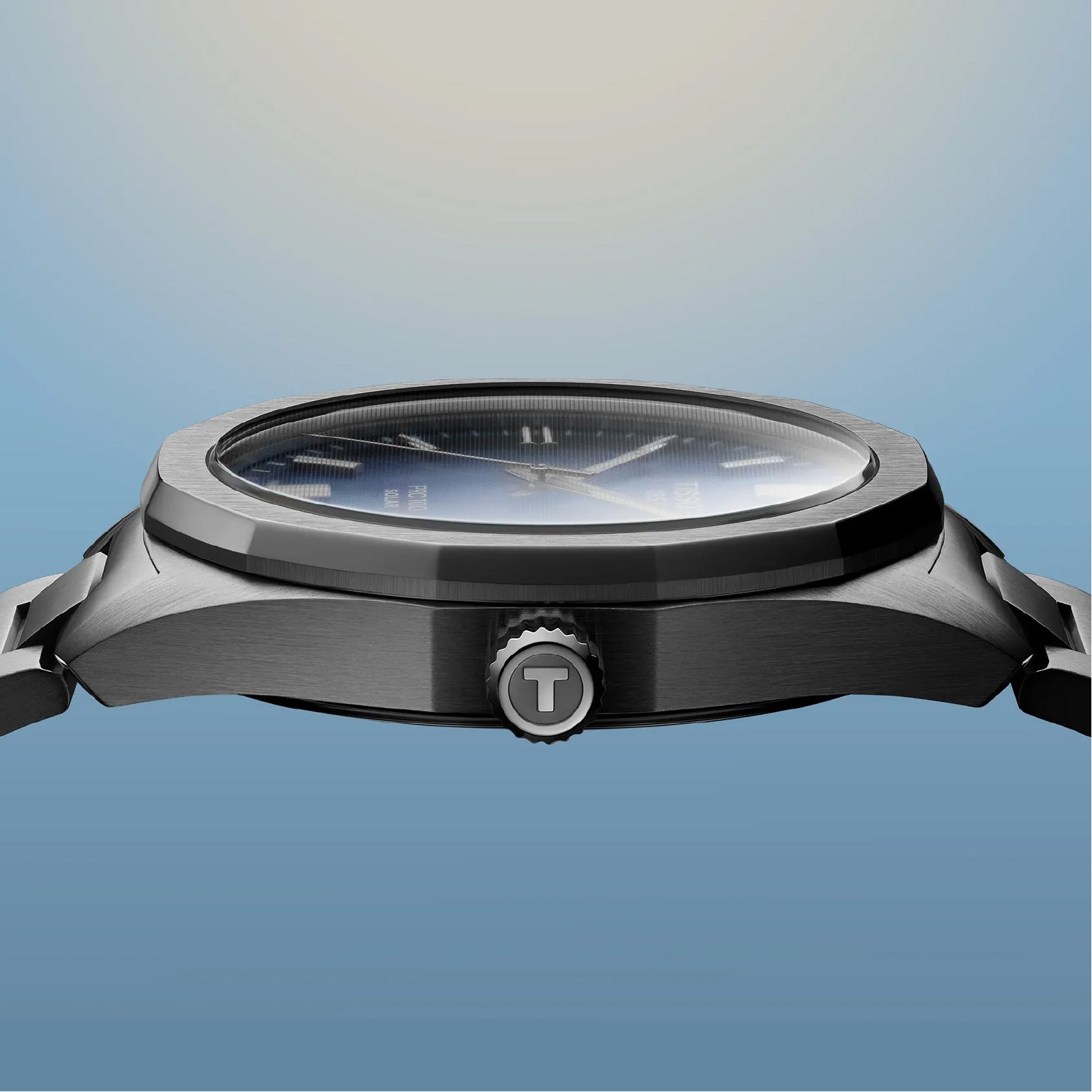 Orologio a energia solare solo tempo Tissot da uomo in acciaio con quadrante blu MISURA UNICA