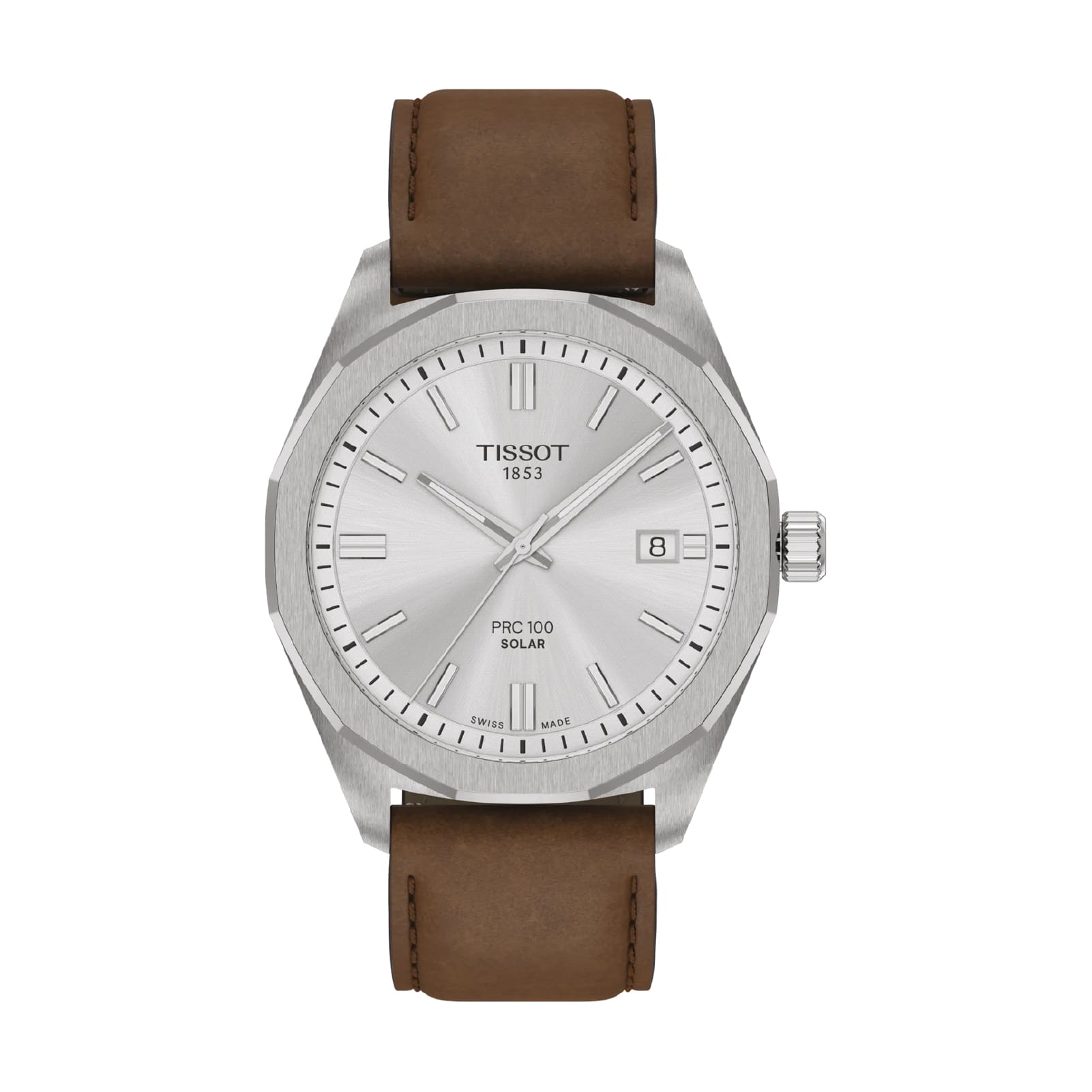 Orologio Tissot PRC 100 acciaio e cinturino in pelle marrone MISURA UNICA