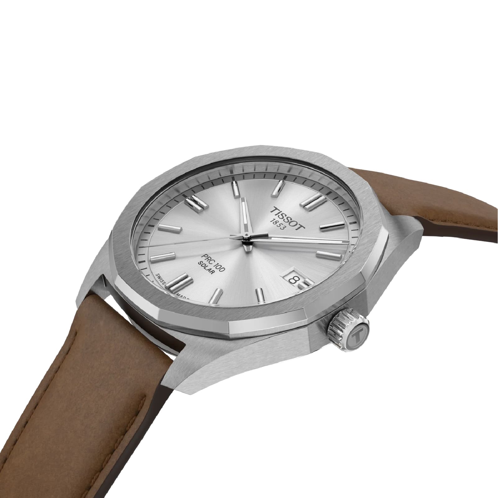 Orologio Tissot PRC 100 acciaio e cinturino in pelle marrone MISURA UNICA