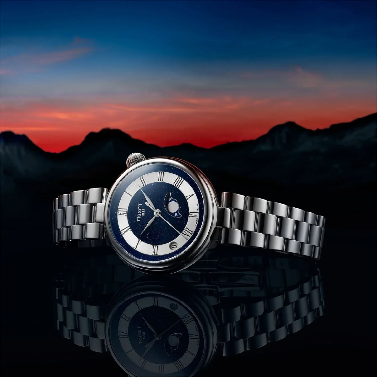 Orologio solo tempo Tissot Desir Moonphase in acciaio e blu MISURA UNICA