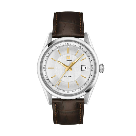Orologio Tissot Visodate in acciaio cinturino marrone 39mm MISURA UNICA