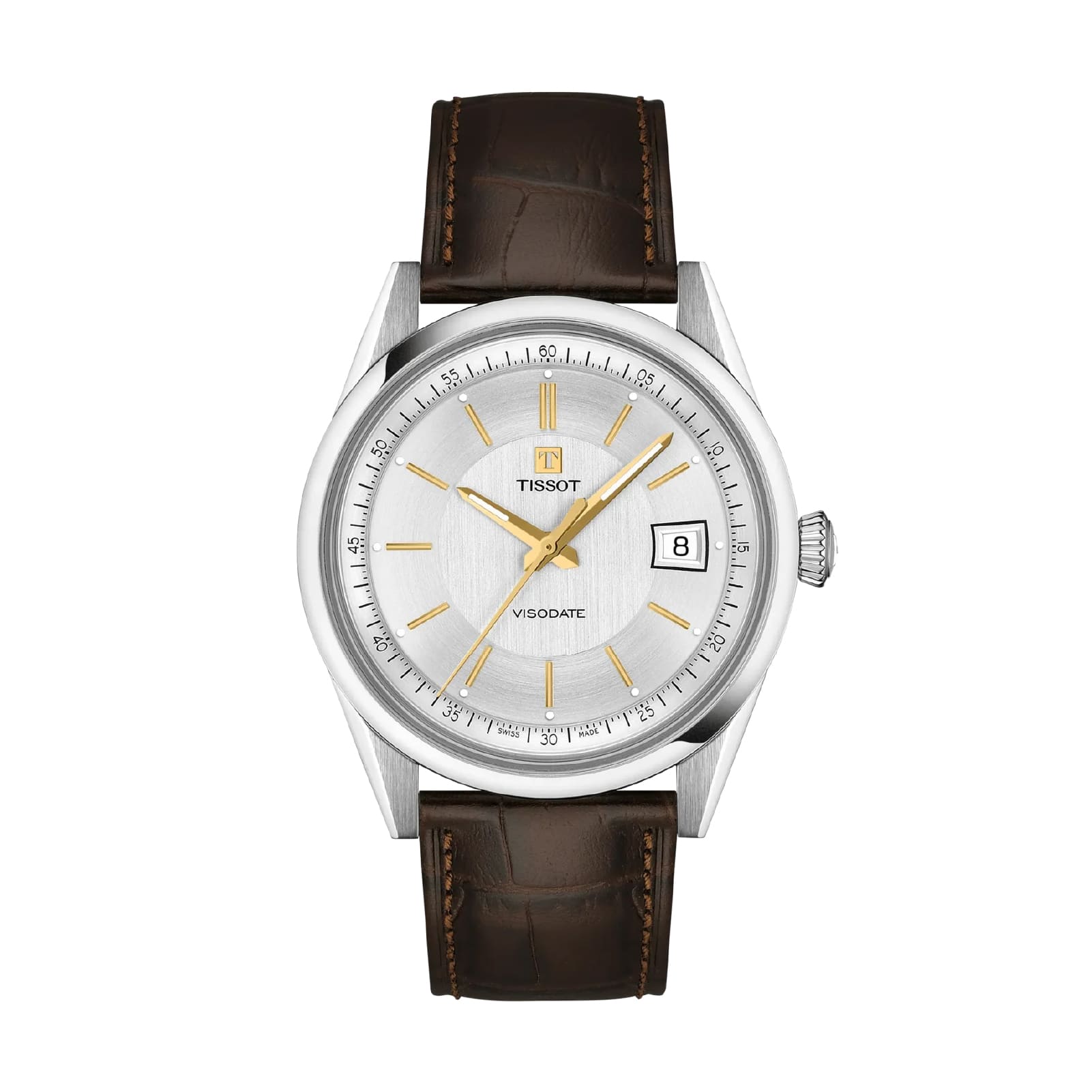 Orologio Tissot Visodate in acciaio cinturino marrone 39mm MISURA UNICA