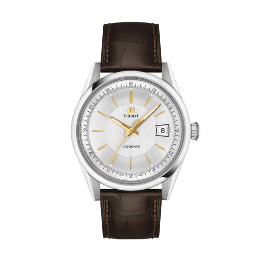 Orologio Tissot Visodate in acciaio cinturino marrone 39mm MISURA UNICA