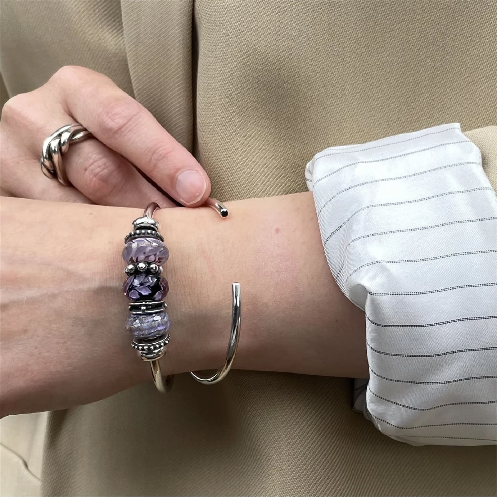 Bracciale bangle donna Trollbeads argento con ametiste M