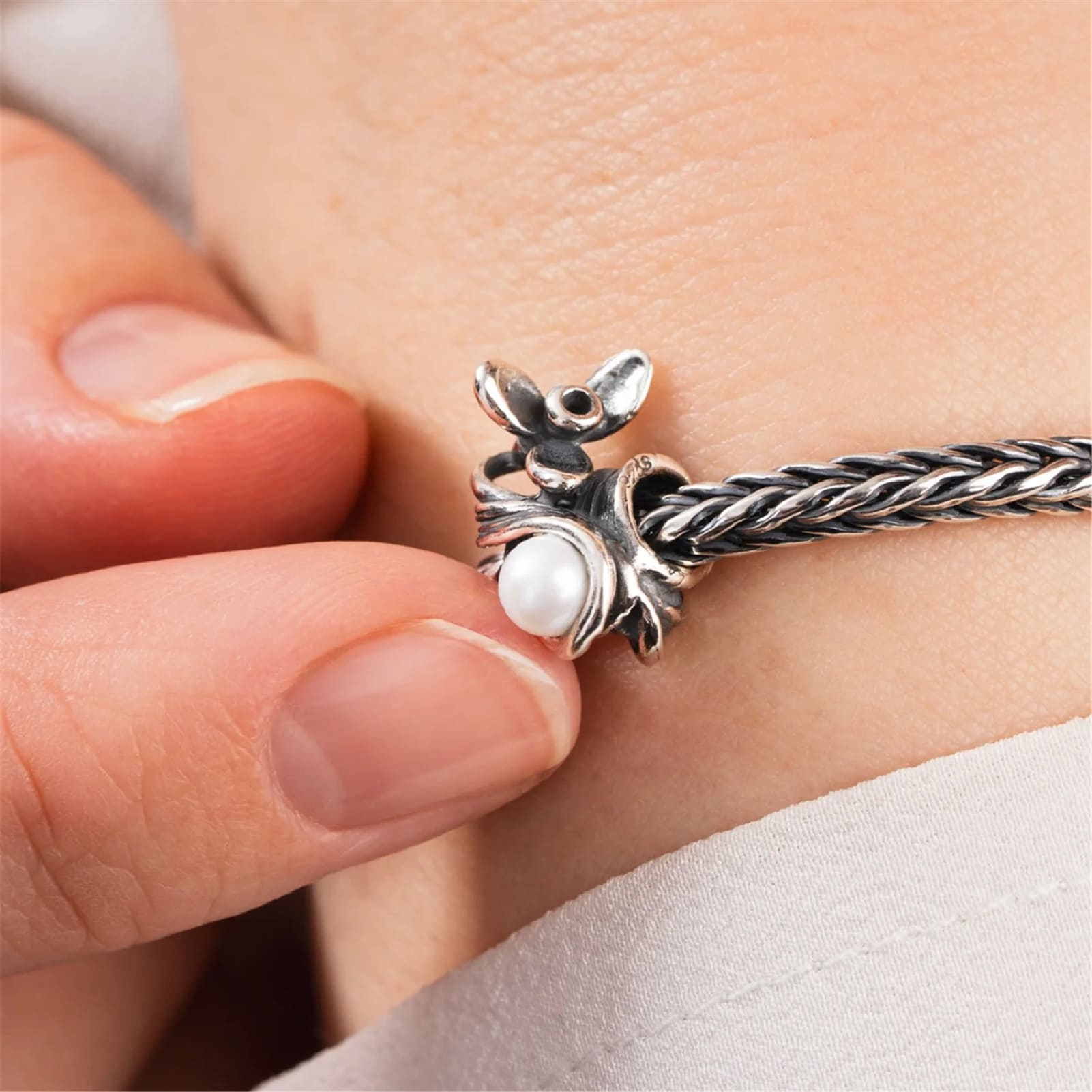 Beads da donna Trollbeads in argento bucaneve con perla MISURA UNICA