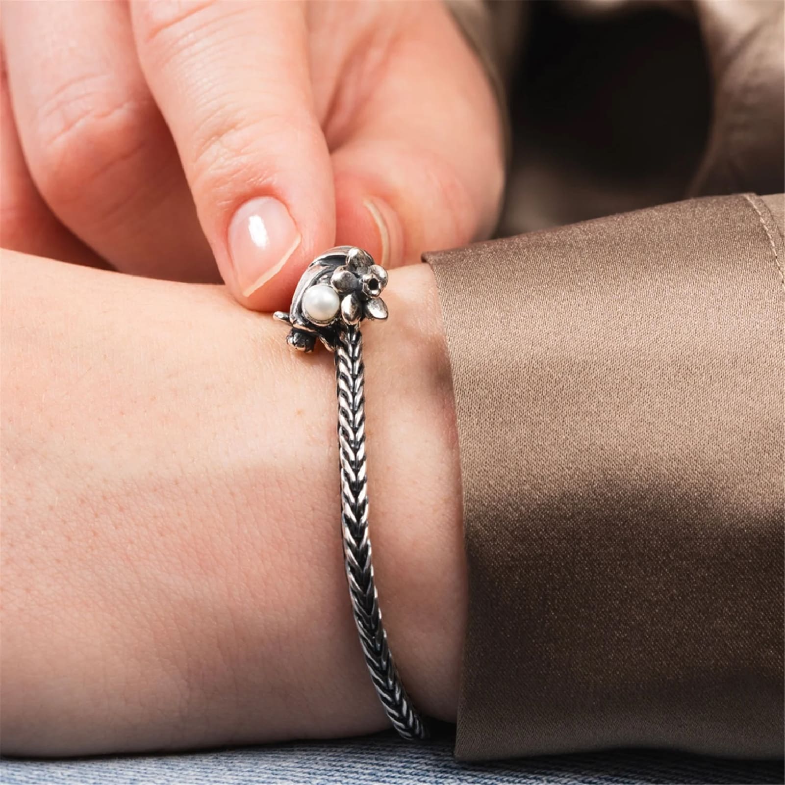 Beads da donna Trollbeads argento giunchiglia con perla MISURA UNICA