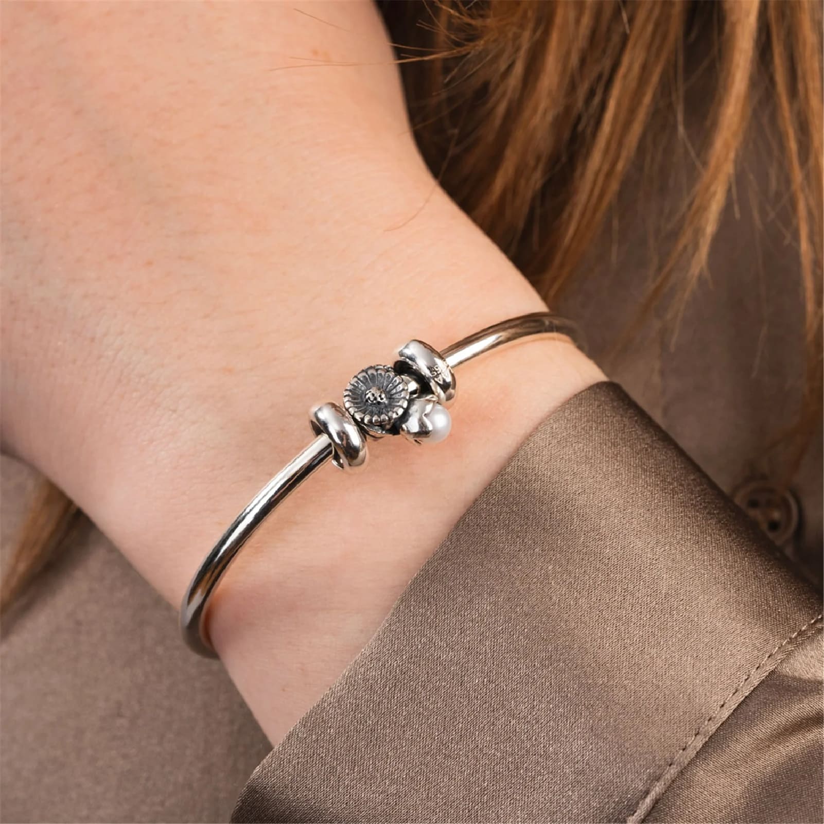 Beads da donna Trollbeads argento margherita con perla MISURA UNICA