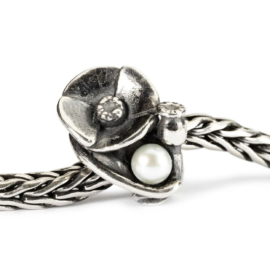 Beads da donna Trollbeads in argento papavero con perla MISURA UNICA