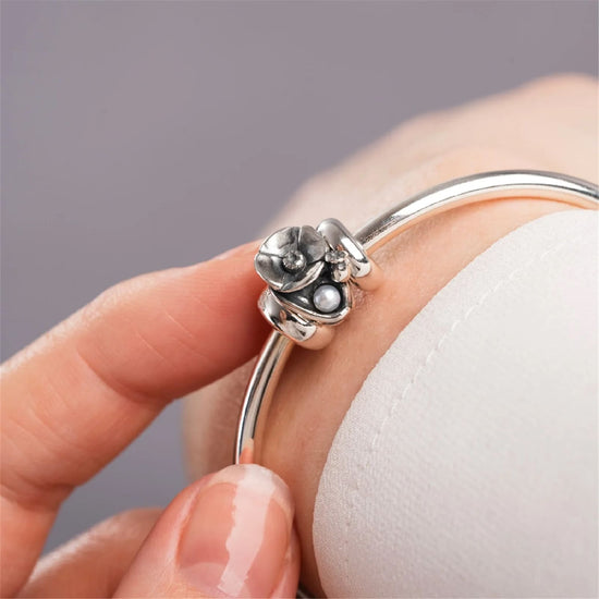 Beads da donna Trollbeads in argento papavero con perla MISURA UNICA
