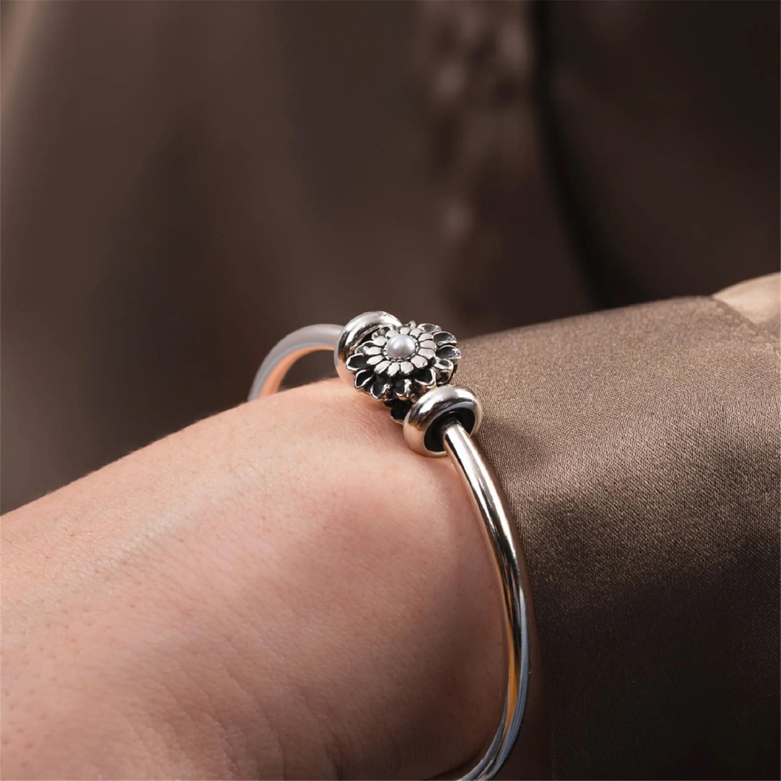 Beads da donna Trollbeads argento crisantemo con perla MISURA UNICA