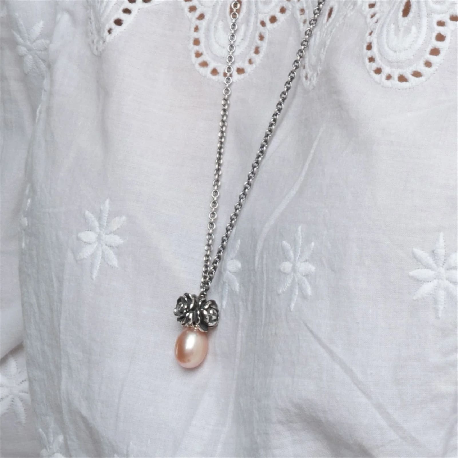 Beads da donna Trollbeads in argento con rosa e perla MISURA UNICA