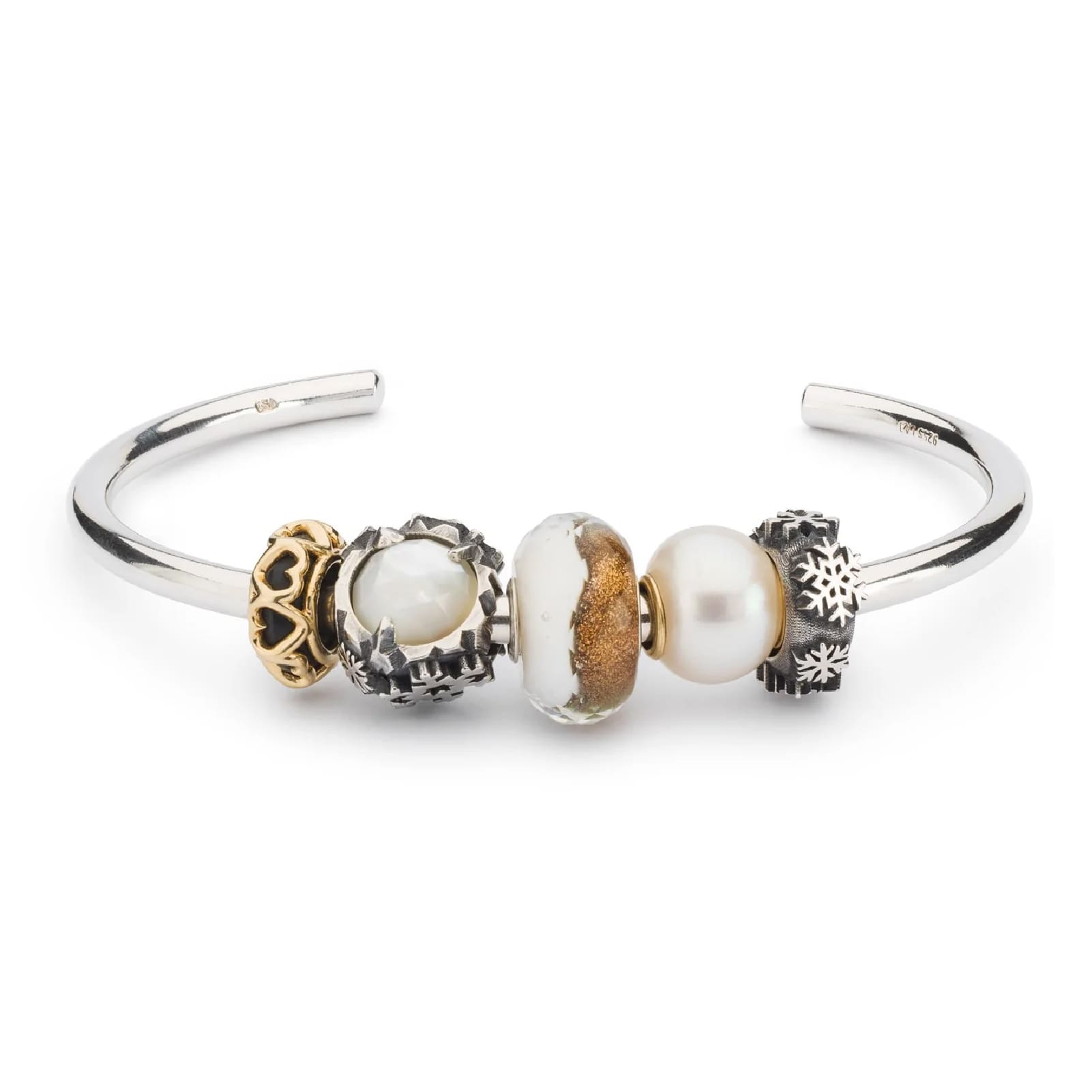 Beads Trollbeads in argento con fiocchi neve e perla MISURA UNICA
