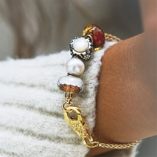 Beads Trollbeads in argento con fiocchi neve e perla MISURA UNICA