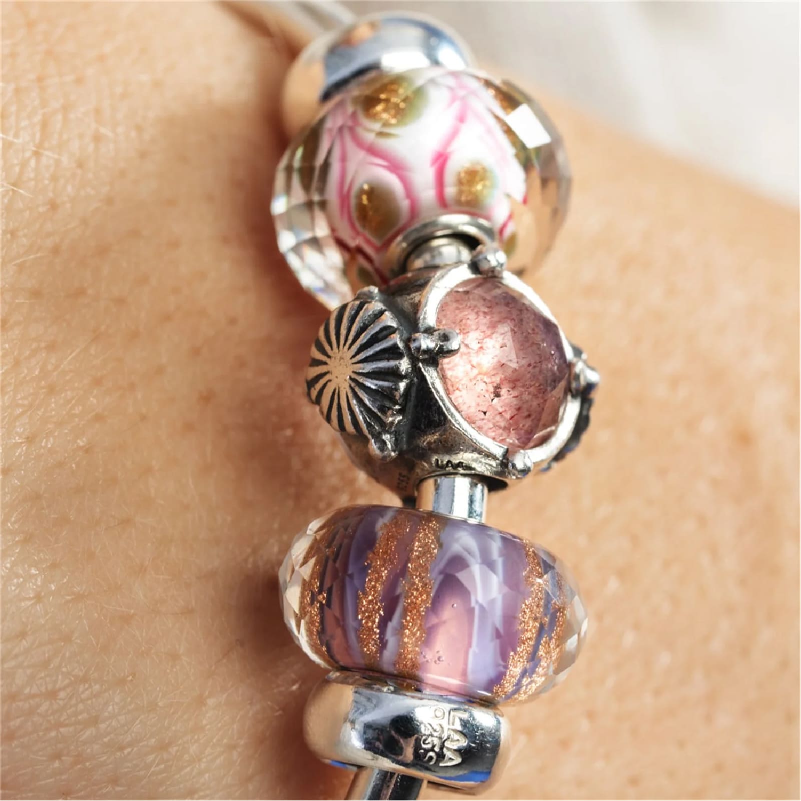 Beads da donna Trollbeads in argento con quarzo fragola MISURA UNICA