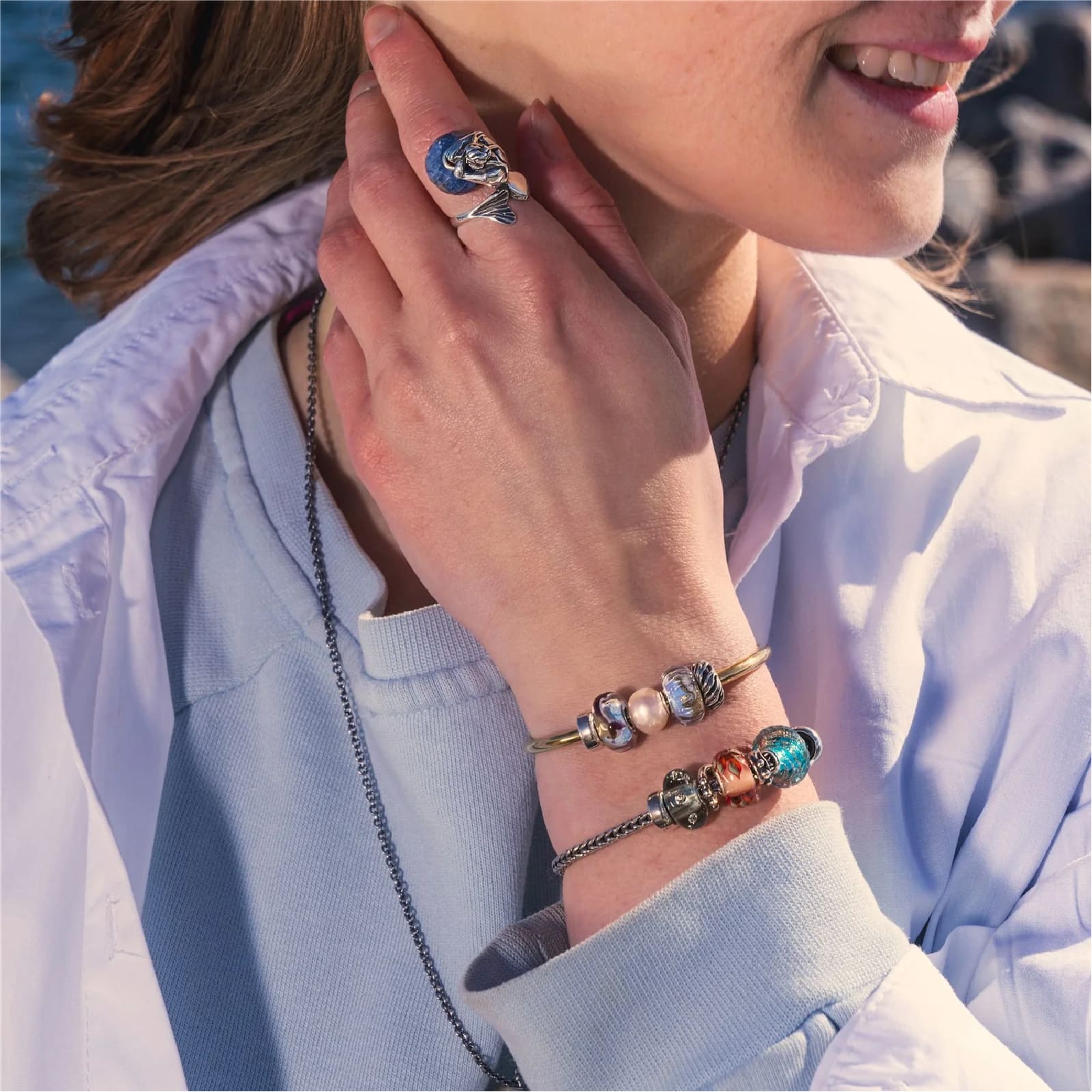 Stop Trollbeads in argento con alga marina e gommino MISURA UNICA