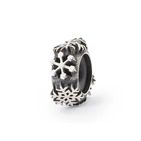 Stop Trollbeads in argento con fiocchi di neve e gommino MISURA UNICA