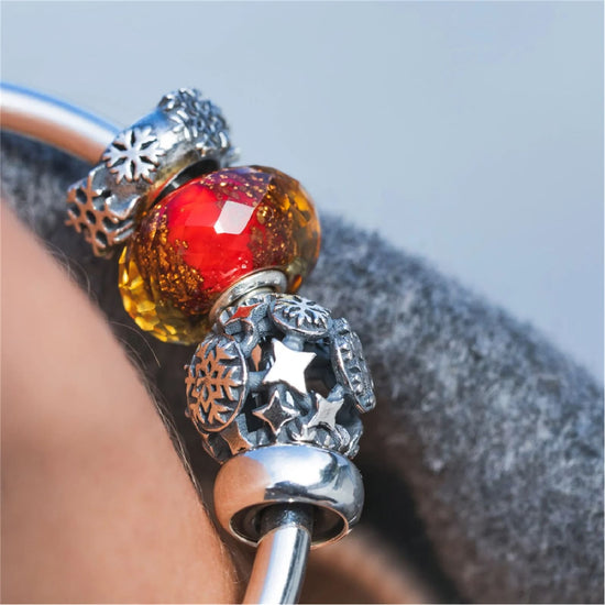 Stop Trollbeads in argento con fiocchi di neve e gommino MISURA UNICA