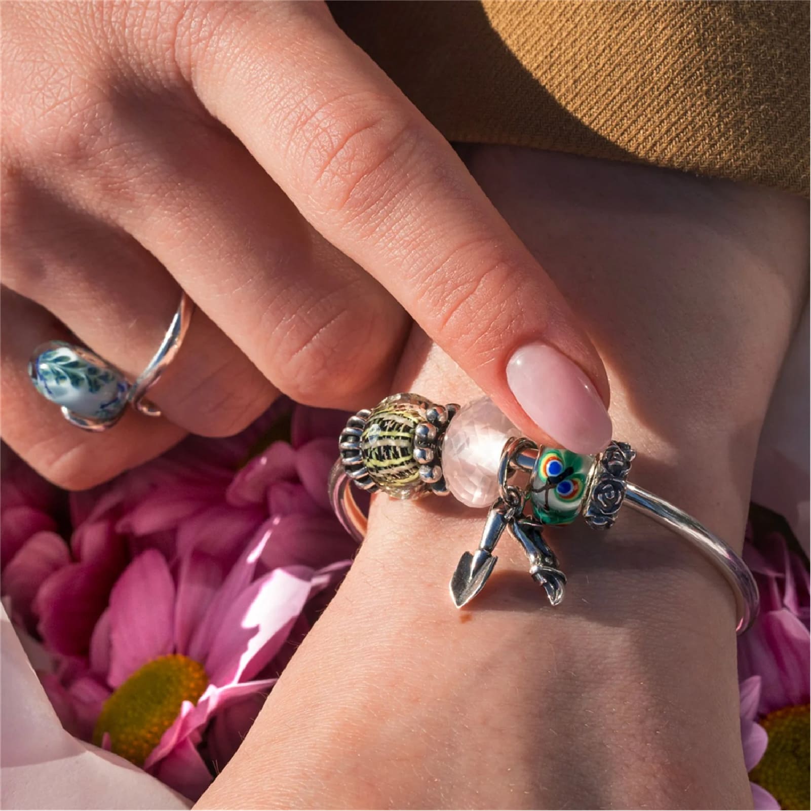 Perla Con Fiore E Perla Trollbeads Perla Argento Sterling 925 Con